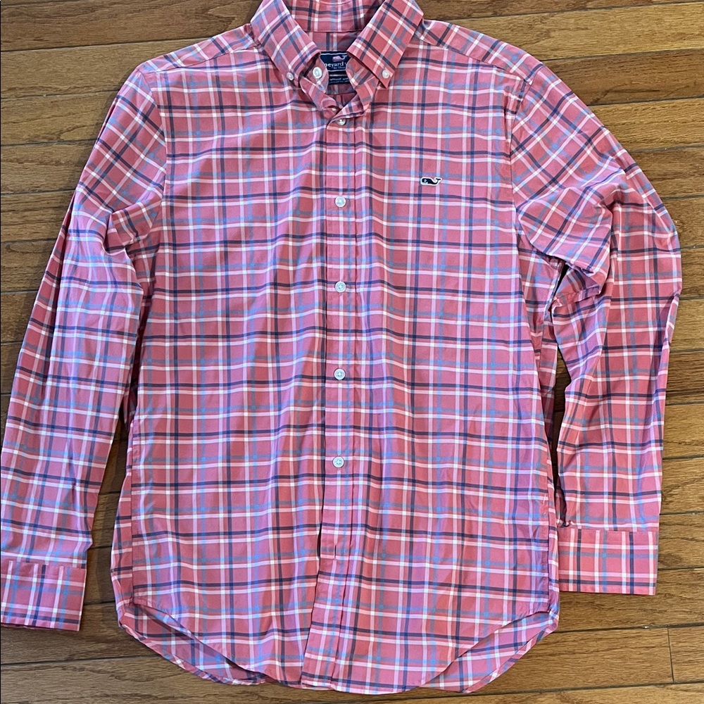 Vineyard Vines Men's Coral Plaid Button Down Shirt